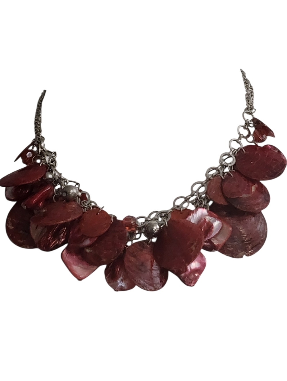 Dark Pink Shell Disc Statement Necklace